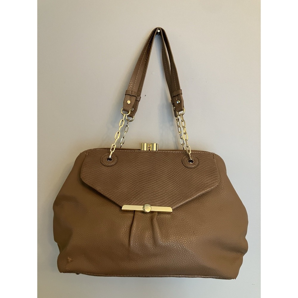 Lulu by Lulu Guinness Brown Faux Leather Shoulder Bag Gold Chain Polka Dot